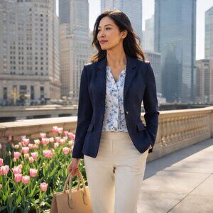 The Limited Navy Herringbone Blazer Size S Tailored Career Classic